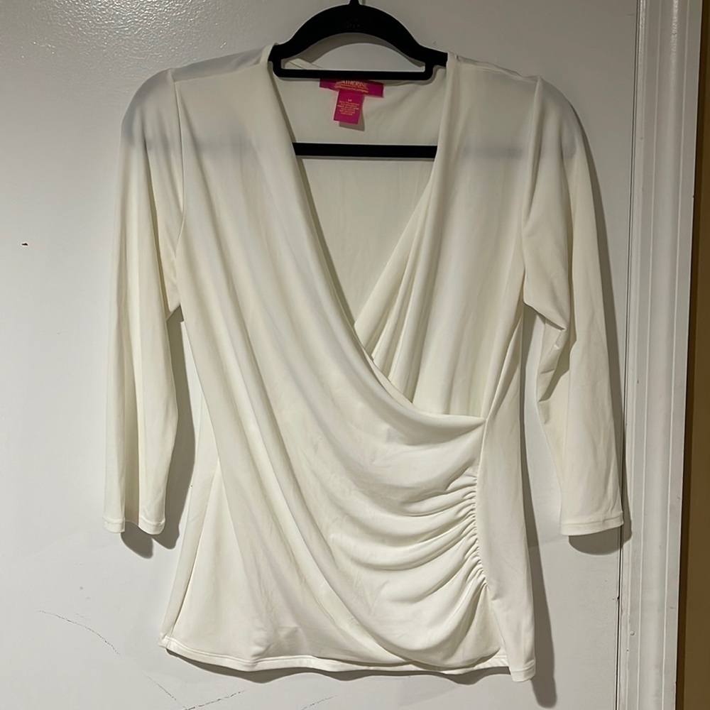 Catherine Off White Blouse Womens Size Medium 3/4 Sleeves